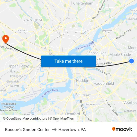 Boscov's Garden Center to Havertown, PA map