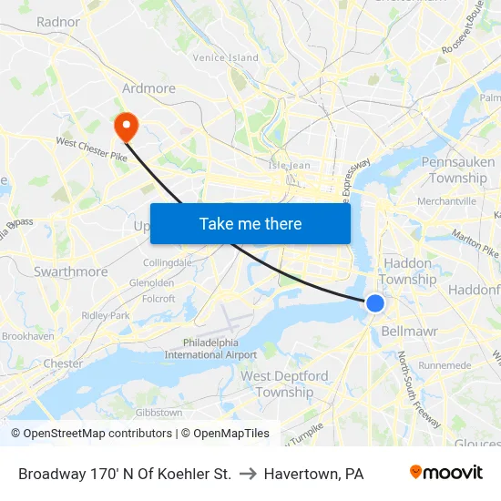 Broadway 170' N Of Koehler St. to Havertown, PA map
