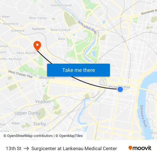 13th St to Surgicenter at Lankenau Medical Center map