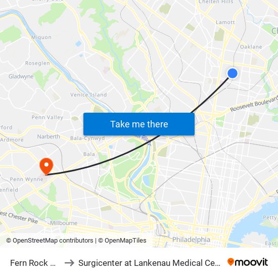 Fern Rock T C to Surgicenter at Lankenau Medical Center map