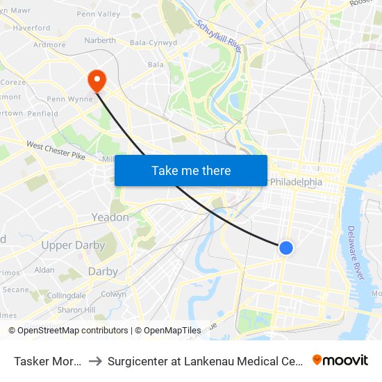 Tasker Morris to Surgicenter at Lankenau Medical Center map