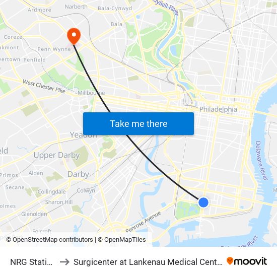 NRG Station to Surgicenter at Lankenau Medical Center map