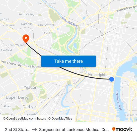 2nd St Station to Surgicenter at Lankenau Medical Center map