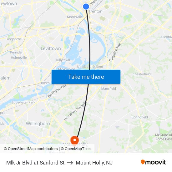 Mlk Jr Blvd at Sanford St to Mount Holly, NJ map