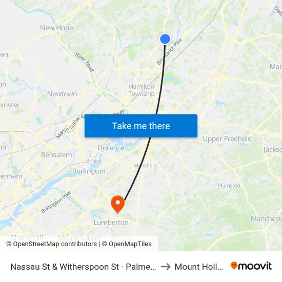 Nassau St & Witherspoon St - Palmer Square to Mount Holly, NJ map
