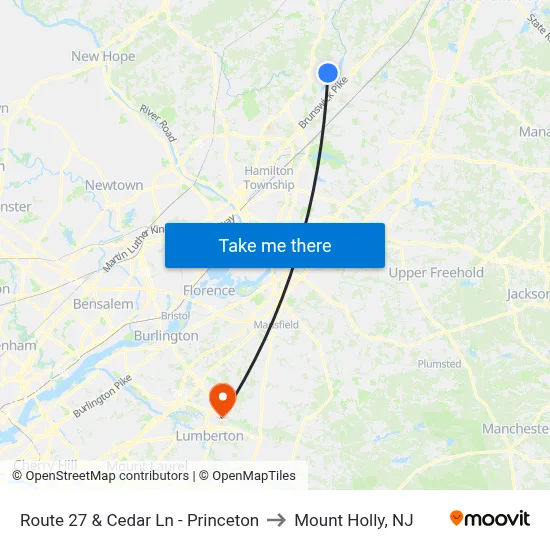 Route 27 & Cedar Ln - Princeton to Mount Holly, NJ map