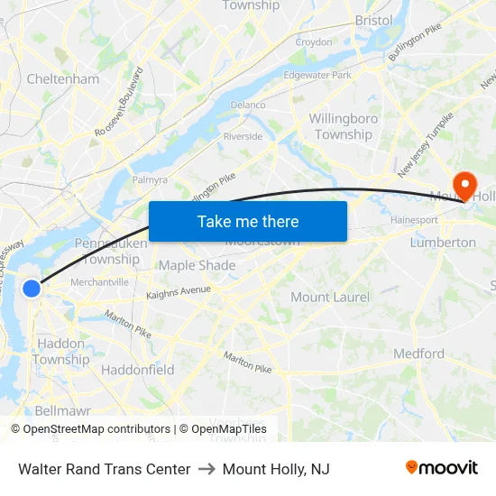 Walter Rand Trans Center to Mount Holly, NJ map