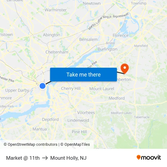 Market @ 11th to Mount Holly, NJ map