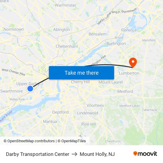 Darby Transportation Center to Mount Holly, NJ map