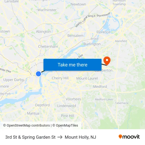 3rd St & Spring Garden St to Mount Holly, NJ map