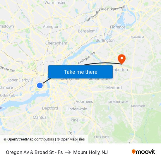 Oregon Av & Broad St - Fs to Mount Holly, NJ map