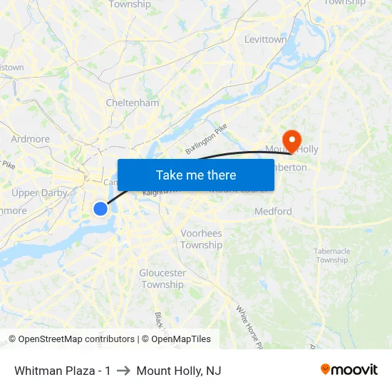 Whitman Plaza - 1 to Mount Holly, NJ map