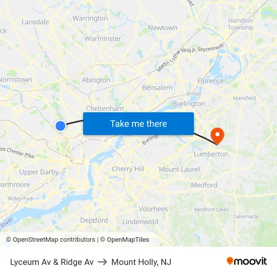 Lyceum Av & Ridge Av to Mount Holly, NJ map