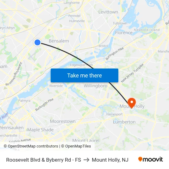 Roosevelt Blvd & Byberry Rd - FS to Mount Holly, NJ map