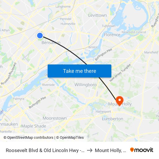 Roosevelt Blvd & Old Lincoln Hwy - FS to Mount Holly, NJ map