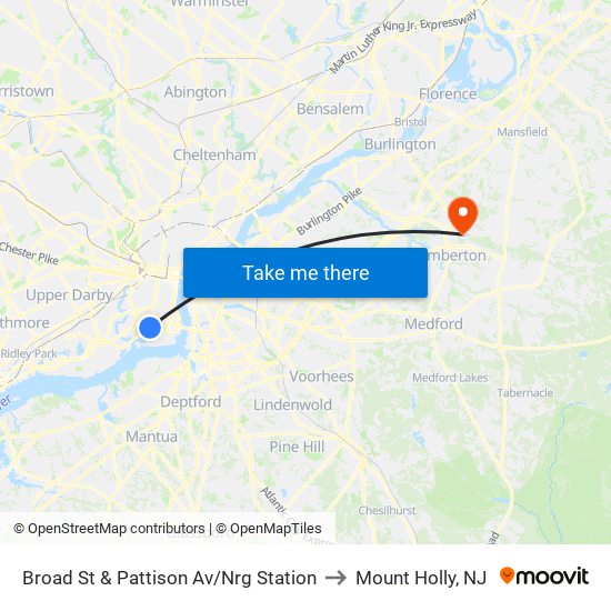 Broad St & Pattison Av/Nrg Station to Mount Holly, NJ map