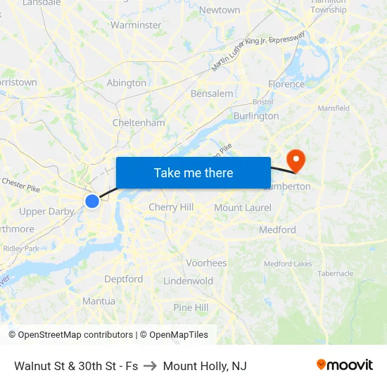 Walnut St & 30th St - Fs to Mount Holly, NJ map