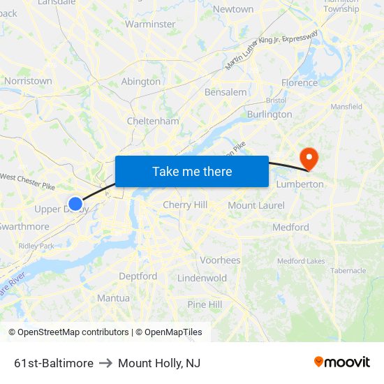 61st-Baltimore to Mount Holly, NJ map