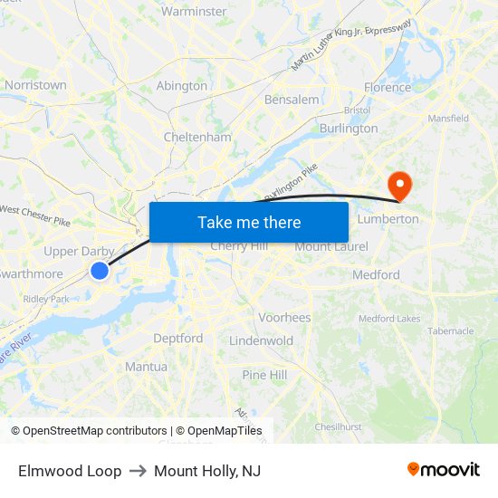 Elmwood Loop to Mount Holly, NJ map