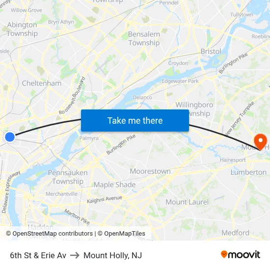 6th St & Erie Av to Mount Holly, NJ map