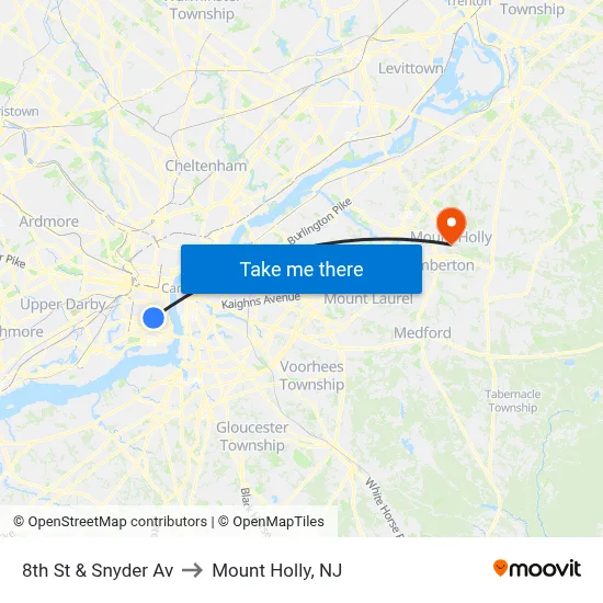8th St & Snyder Av to Mount Holly, NJ map