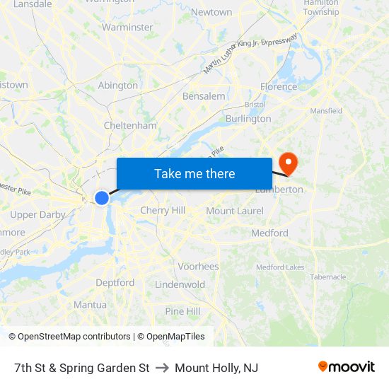 7th St & Spring Garden St to Mount Holly, NJ map