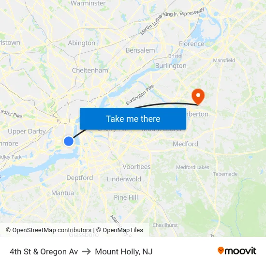 4th St & Oregon Av to Mount Holly, NJ map