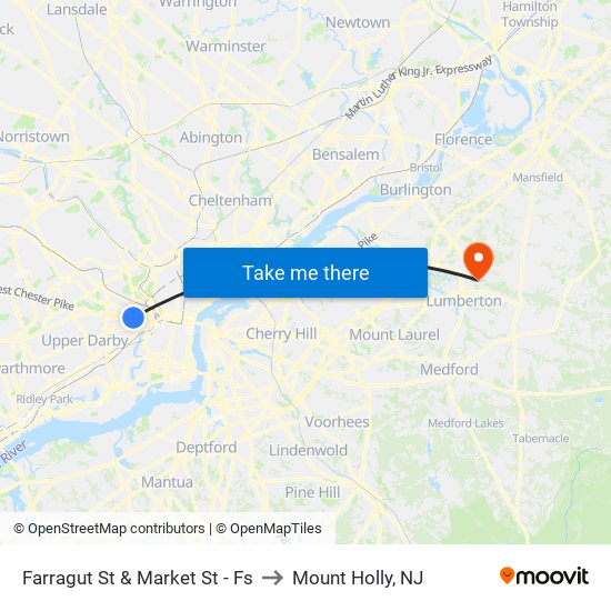 Farragut St & Market St - Fs to Mount Holly, NJ map