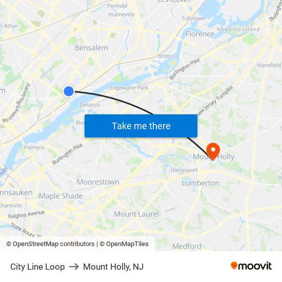 City Line Loop to Mount Holly, NJ map