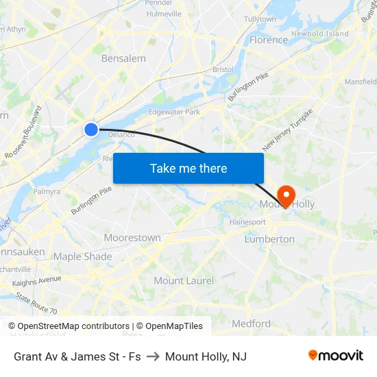 Grant Av & James St - Fs to Mount Holly, NJ map