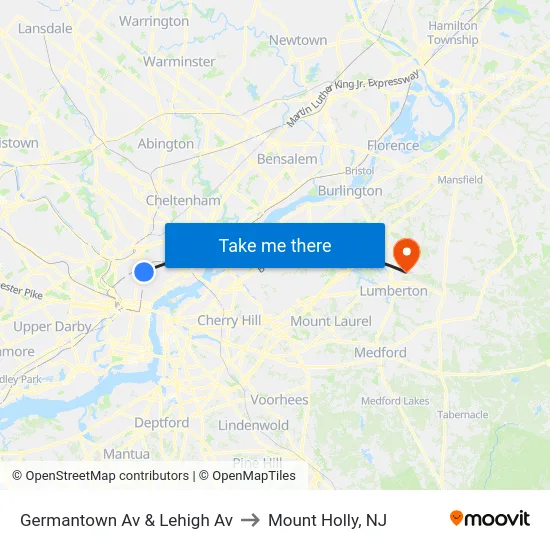 Germantown Av & Lehigh Av to Mount Holly, NJ map