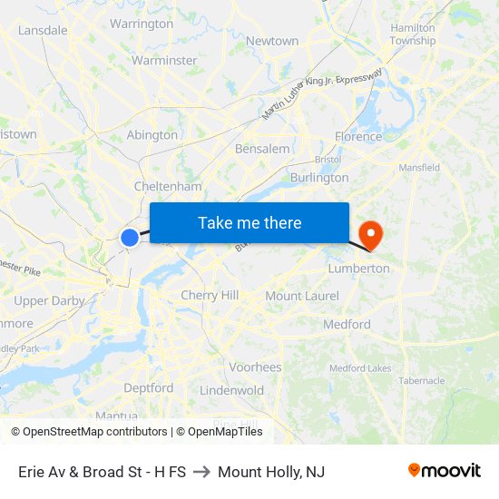 Erie Av & Broad St - H FS to Mount Holly, NJ map