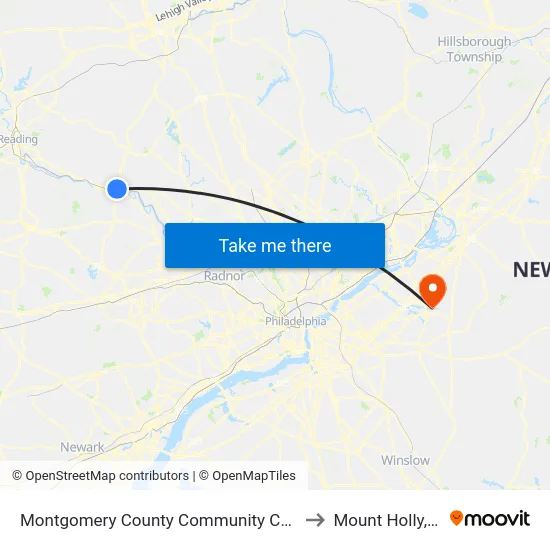 Montgomery County Community College to Mount Holly, NJ map