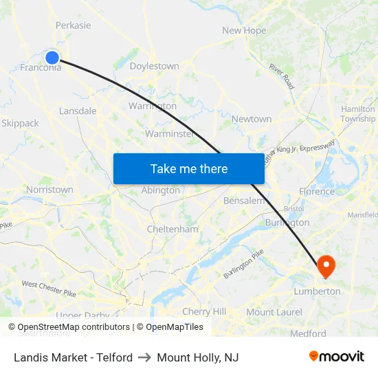 Landis Market - Telford to Mount Holly, NJ map