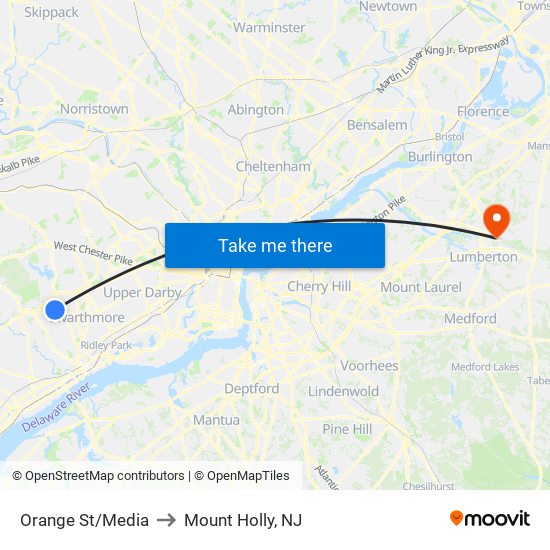 Orange St/Media to Mount Holly, NJ map