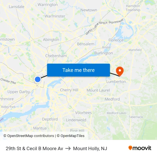 29th St & Cecil B Moore Av to Mount Holly, NJ map