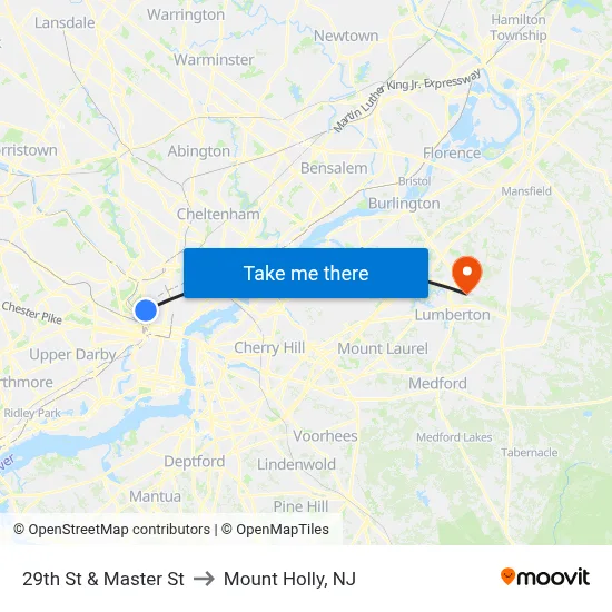 29th St & Master St to Mount Holly, NJ map