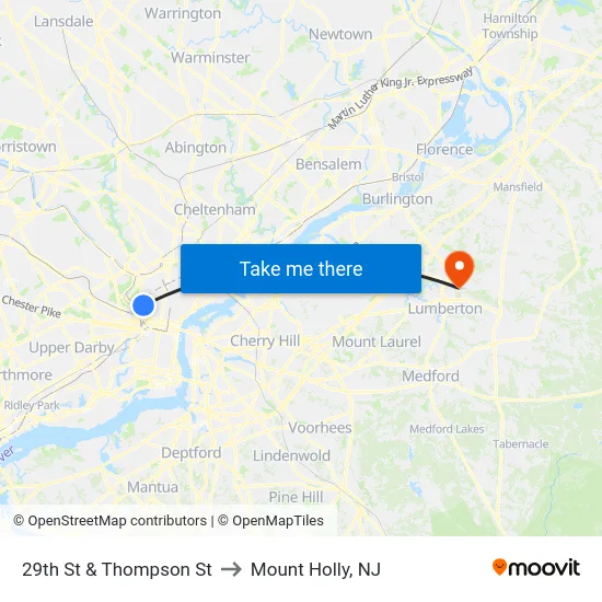 29th St & Thompson St to Mount Holly, NJ map