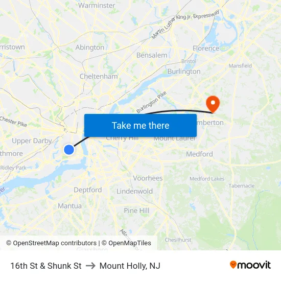 16th St & Shunk St to Mount Holly, NJ map