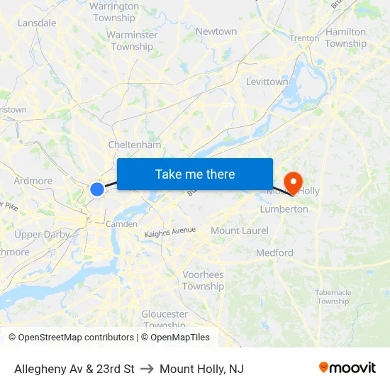 Allegheny Av & 23rd St to Mount Holly, NJ map