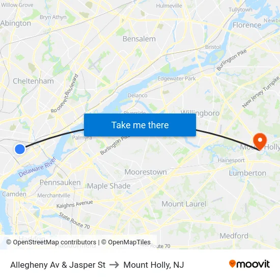 Allegheny Av & Jasper St to Mount Holly, NJ map