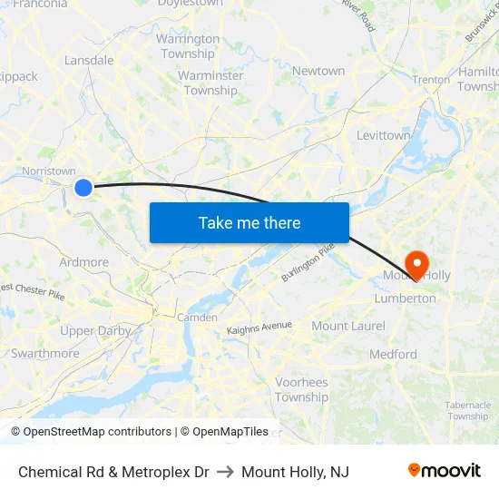 Chemical Rd & Metroplex Dr to Mount Holly, NJ map