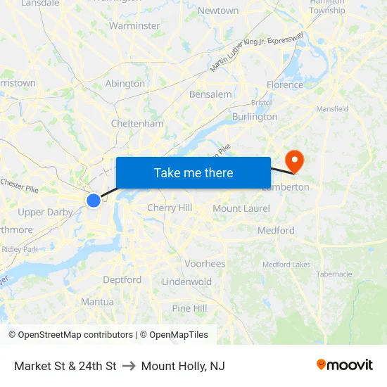 Market St & 24th St to Mount Holly, NJ map