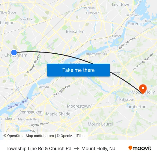 Township Line Rd & Church Rd to Mount Holly, NJ map