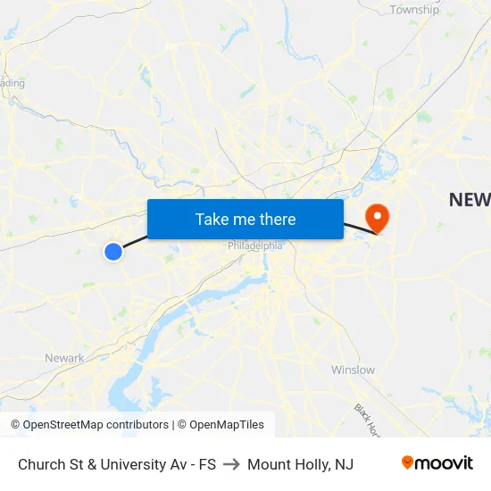 Church St & University Av - FS to Mount Holly, NJ map
