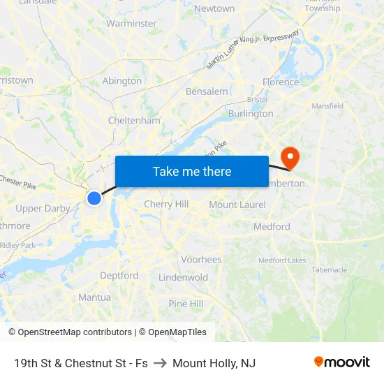 19th St & Chestnut St - Fs to Mount Holly, NJ map