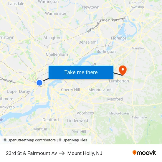 23rd St & Fairmount Av to Mount Holly, NJ map