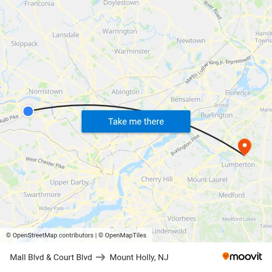 Mall Blvd & Court Blvd to Mount Holly, NJ map