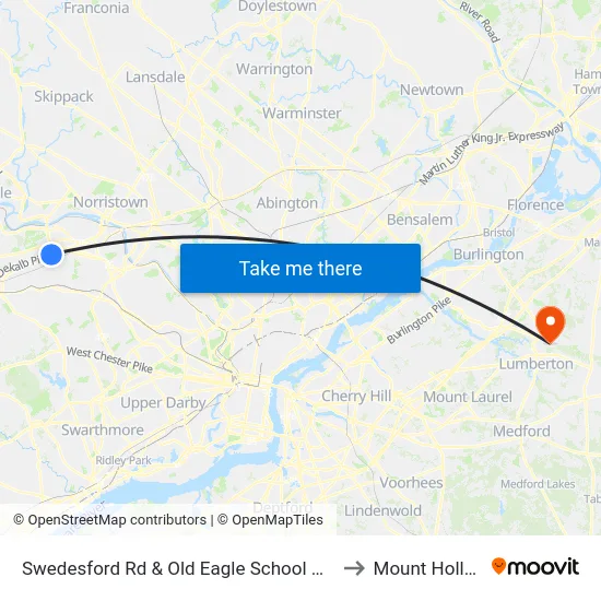 Swedesford Rd & Old Eagle School Rd - Mbns to Mount Holly, NJ map