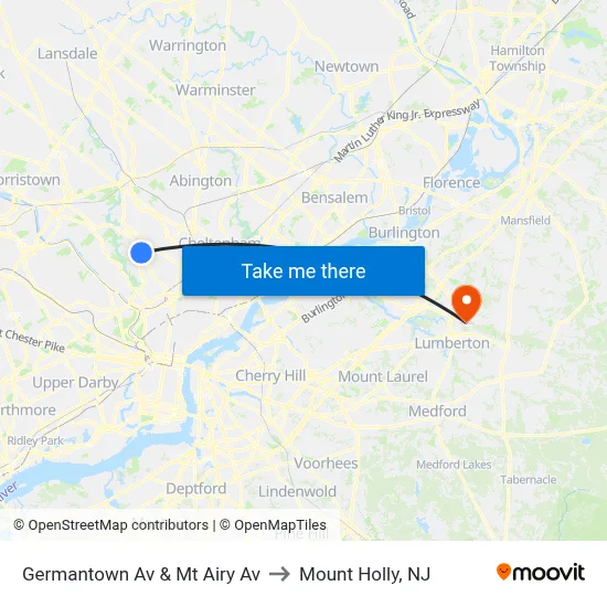 Germantown Av & Mt Airy Av to Mount Holly, NJ map